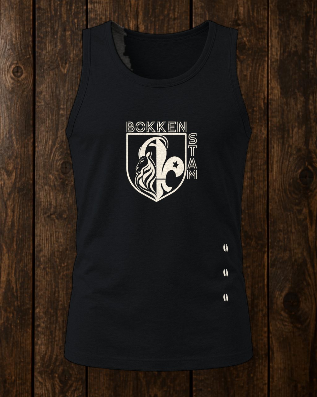 Zwarte Bokkenstam tanktop Brain met het Bokkenstam-logo op de borst en bokkenhoeven langs de mouw